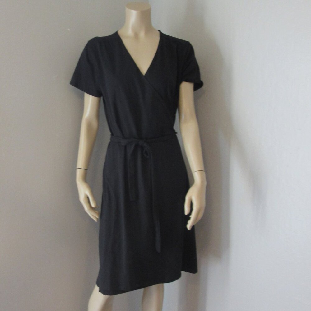 PACT Black XL Short Sleeve Knee Length Wrap Dress